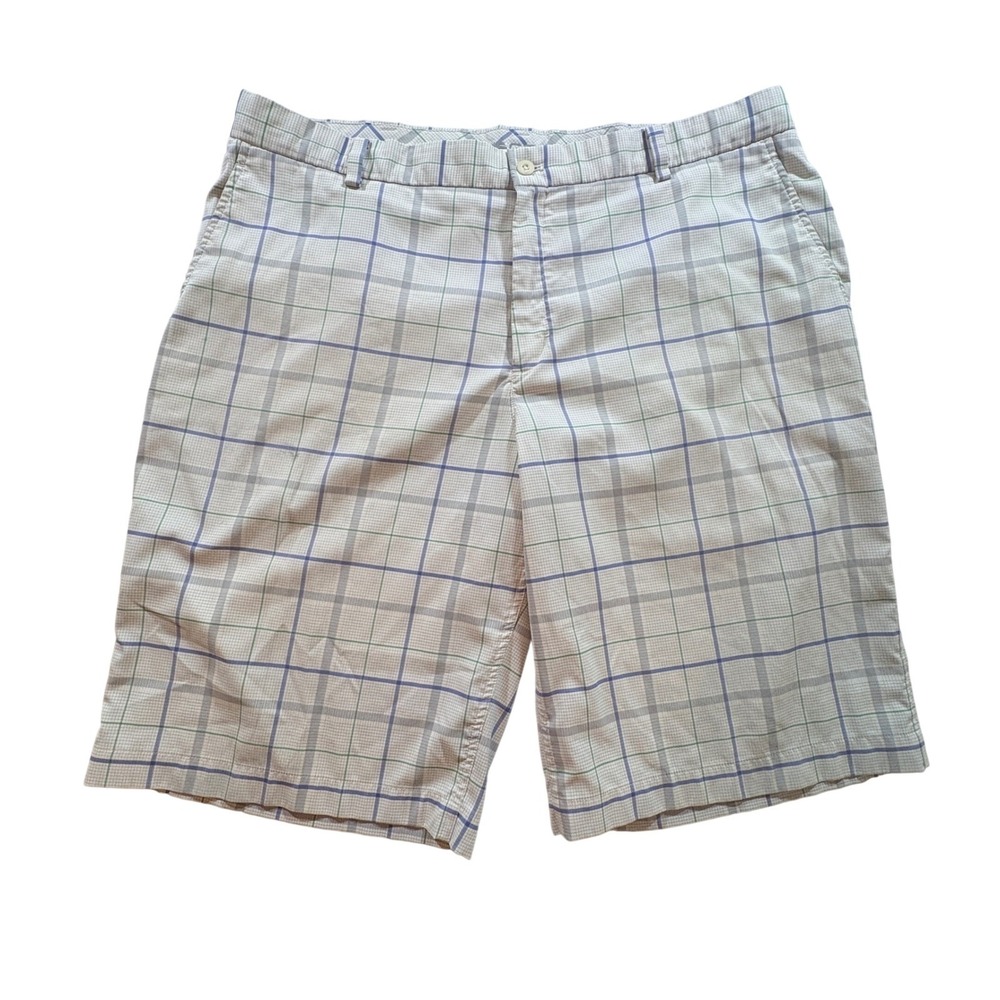 Nike Golf Shorts Mens 38 White Blue Green Plaid Performance Stretch Dri-FIT